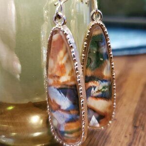 Classy Faux Stone and Gold Tone Drop Hoop Earrings